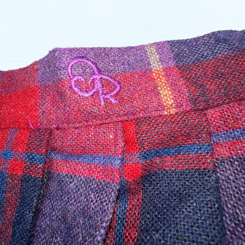 Vintage 80s Oscar De La Renta Purple Plaid Wool Blend Pleated Skirt Womens 13/14