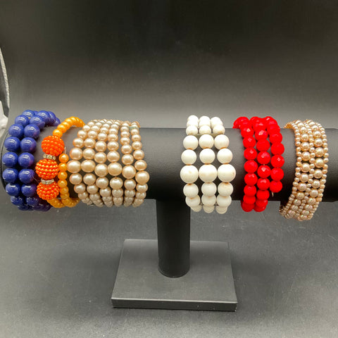 Vintage Costume Jewelry Lot of 8 Bracelets Faux Pearl Rhinestone Beaded Mix
