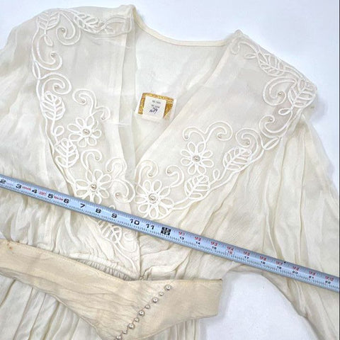 Spencer Alexis Women's Vintage 90s Ivory Rayon Lace Pearl Trim Maxi Dress Sz 12