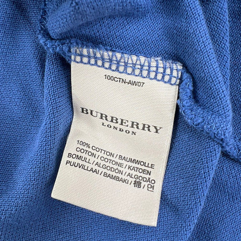 Burberry Men's Polo Shirt Blue Embroidered Knight Nova Check Placket Sz L