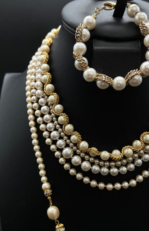 Vintage Faux Pearl Jewelry Lot of 8 Necklaces Bracelets Bib Collar Statement