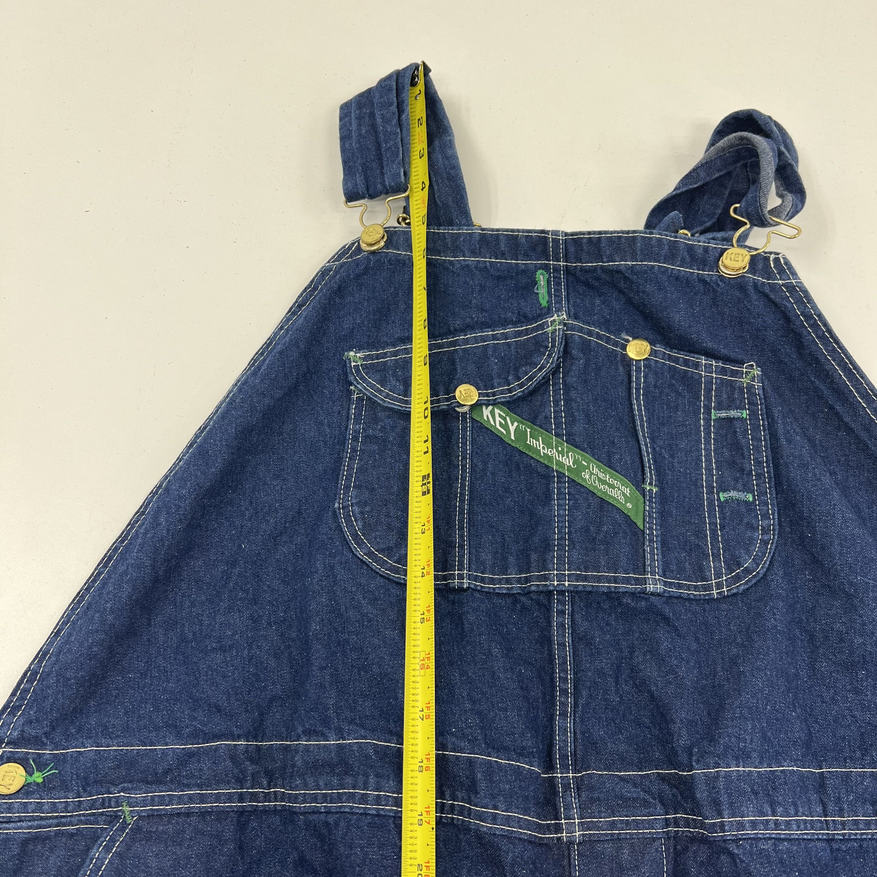 Vintage 90s Key Imperial Blue Denim Workwear Bib Overalls Made in USA Men's