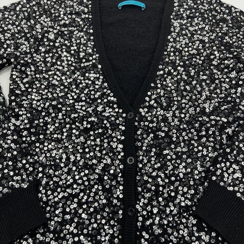 Alice & Olivia Women's Black Wool Silver Sequin Button Front Cardigan Sweater