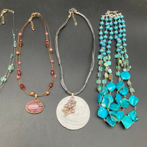 Eclectic Bohemian Statement Necklace Jewelry Lot of 9 Cross Pendant Shell Beads