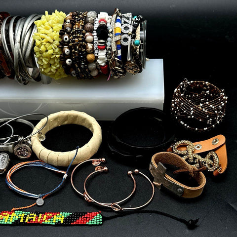 Vintage to Modern Costume Jewelry Lot Mixed Style Bangles Cuffs Beaded 45+ Pcs