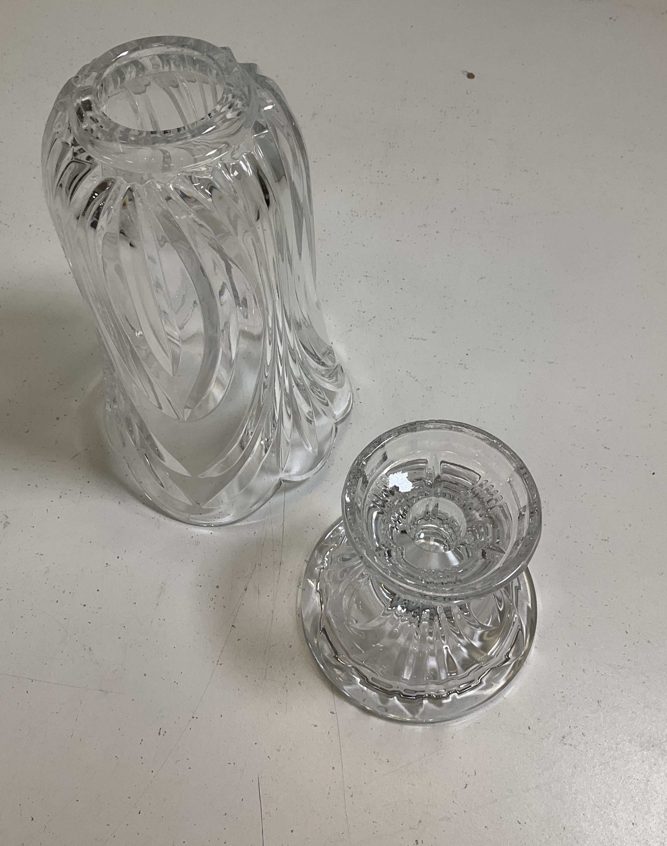 Imperial Crystal 24% Lead Hurricane Candle Holder Set 2 Mismatched Patterns