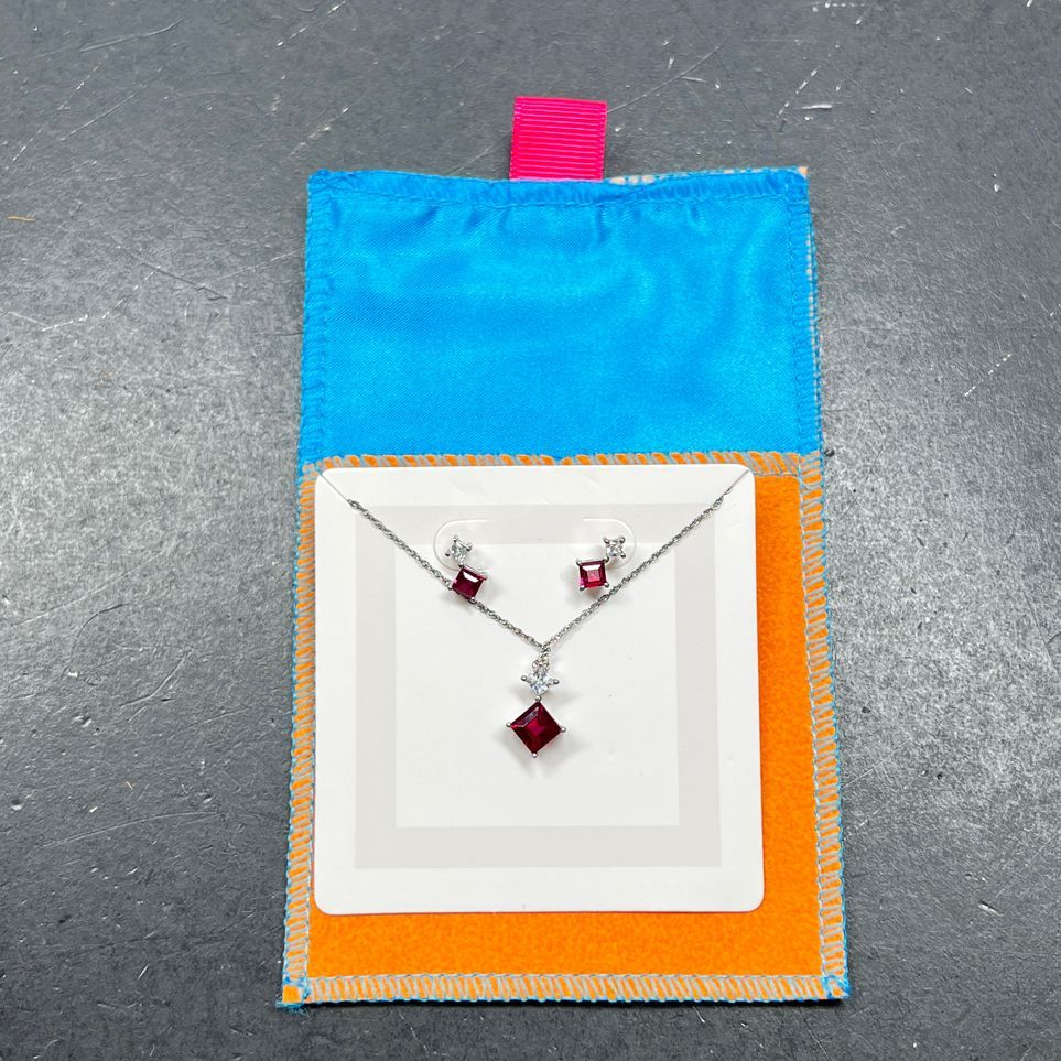 JC Penney Red & Clear Gemstone Earrings and Necklace Set IOP