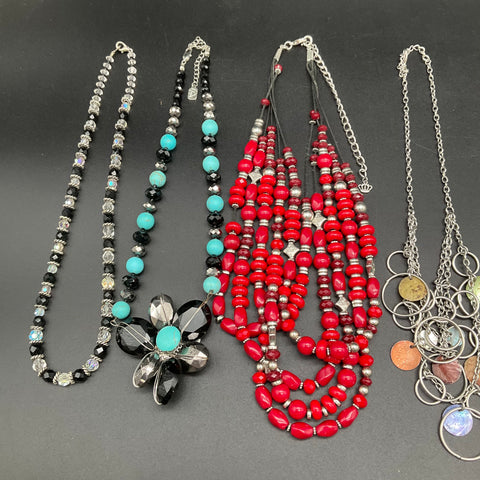 Vintage to Modern Costume Jewelry Lot 10pc Beaded Silver Tone Necklaces 1.1 lbs