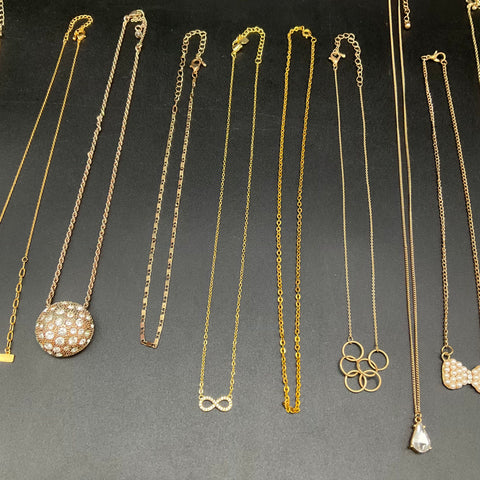 Fashion Jewelry Necklace Lot 12pc Gold Tone Rhinestone Faux Pearl Heart 0.27lb