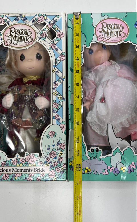 Vintage 1992 RoseArt Precious Moments Dolls Lot of 2 Bride & Pink Dress 9" NIB