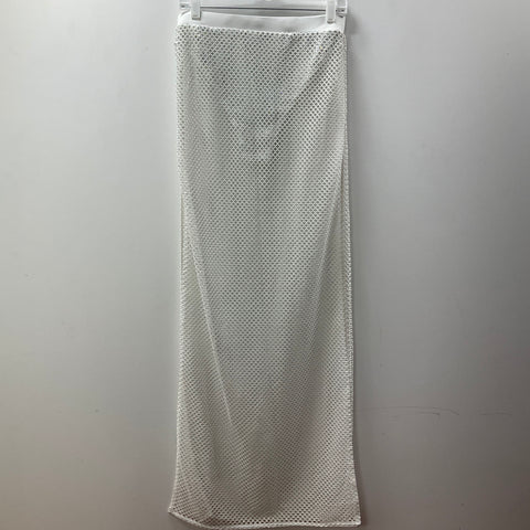 12th Tribe White Fishnet High Slit Rave Festival Skirt Rhinestone Panty Size L