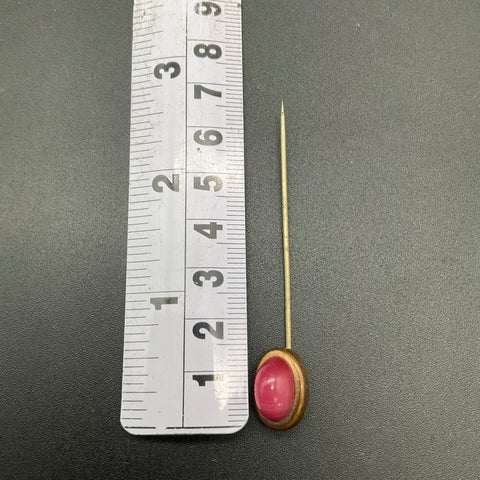 Antique Red Slag Glass Cabochon Stick Pin Gold Tone Victorian Style 2.5"