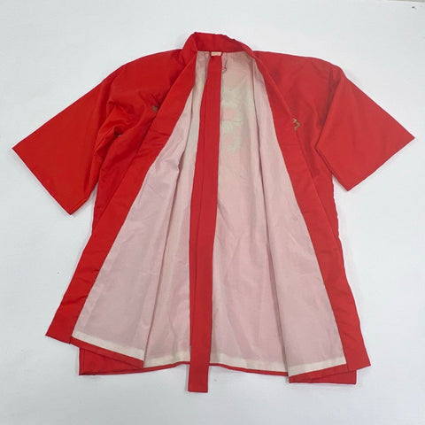 Vintage Japanese Kimono Robe Red Acetate Embroidered Dragon Made in Japan