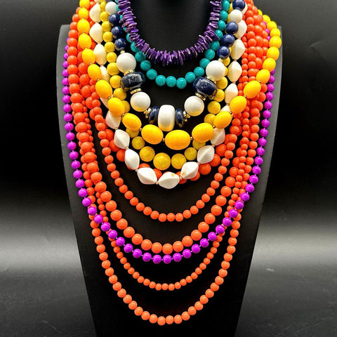 Vintage Style Costume Jewelry Lot 2 Chunky Multi-Strand Beaded Necklaces
