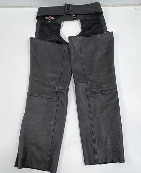 Biker's Gear Men's Black Leather Motorcycle Riding Chaps Size 2XL