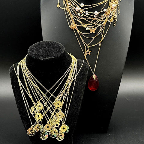 Mixed Costume Jewelry Lot 15 Pcs Gold Tone World Map Compass Star Faux Pearl