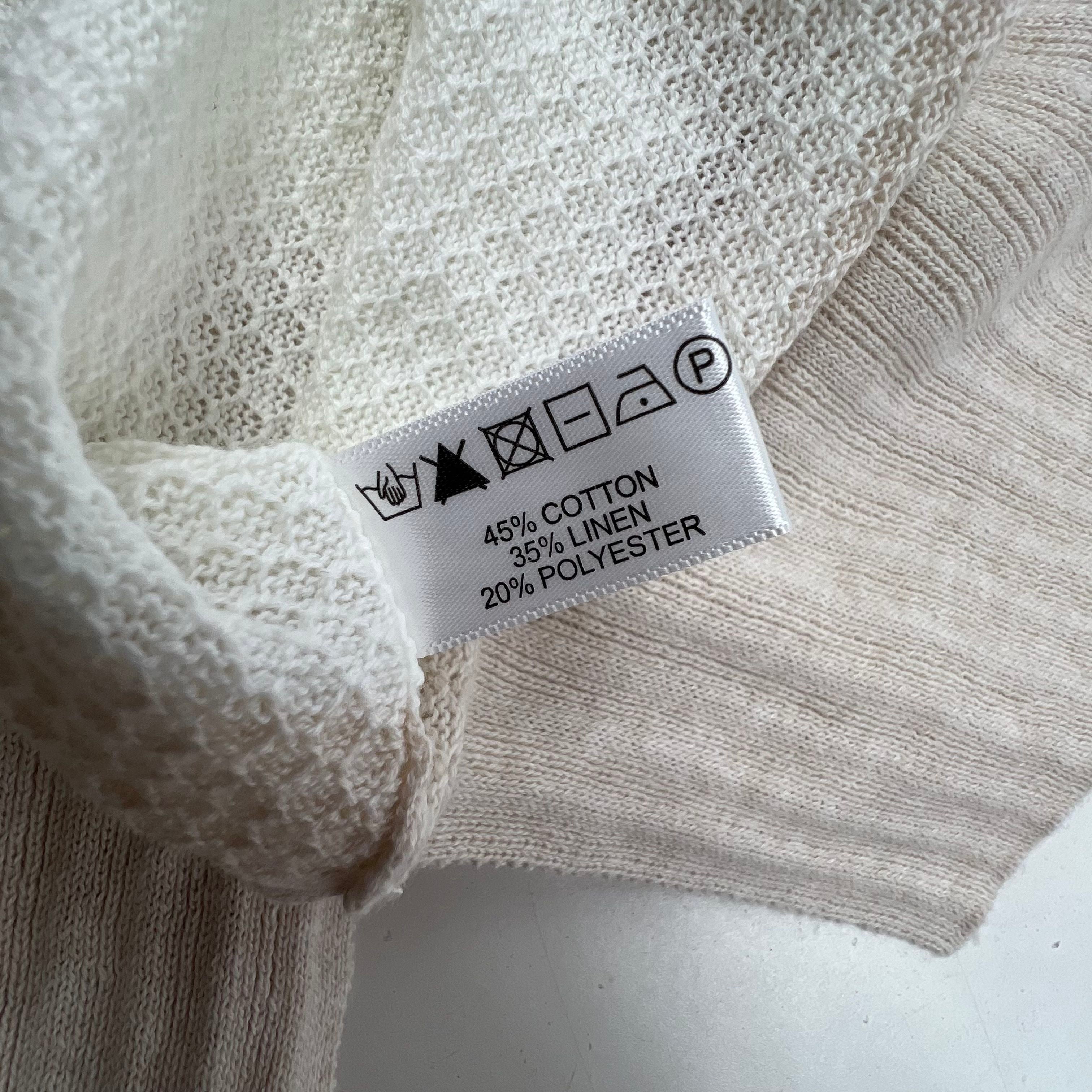 Lisa Todd White Tan Stripe Neon Waffle Knit Cotton Linen Sweater Womens S