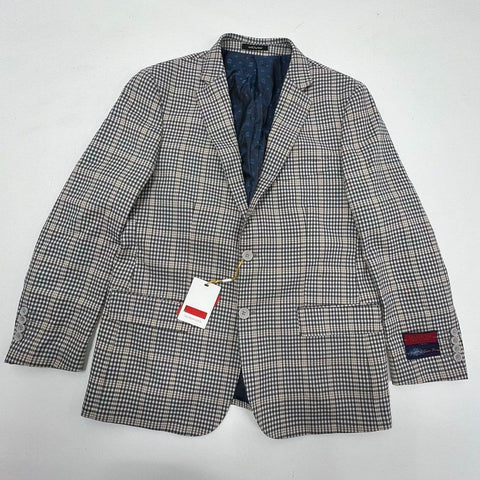 Mantoni Men's Navy Tan Plaid 100% Fine Wool Sport Coat Blazer 42S NWT