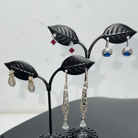 925 Sterling Silver with Stones Earrings 4 Pair