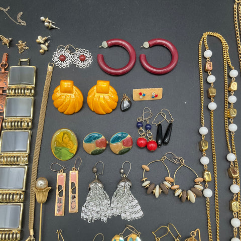 Vintage to Modern Costume Jewelry Lot 0.8 Lbs Necklaces Earrings Bracelets 45pc