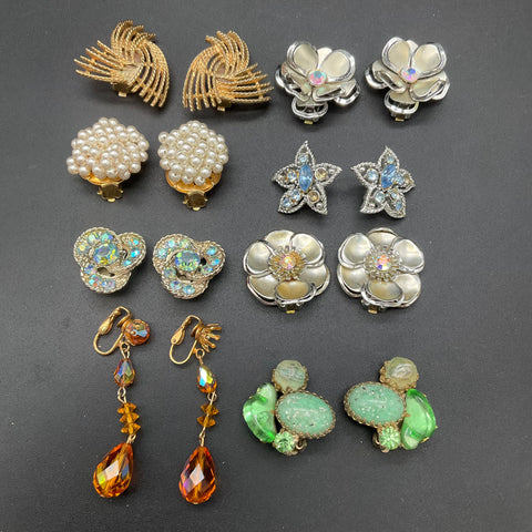 Vintage Sarah Coventry Coro Rhinestone Clip On Earrings Jewelry Lot 8 Pairs