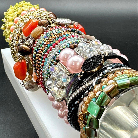 Vintage & Modern Costume Jewelry Lot of 25 Bracelets Bangles Cuffs Beaded