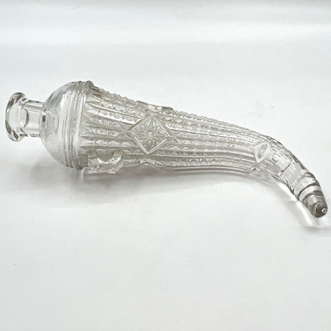 Pressed Glass Cornucopia Horn of Plenty Flask Clear Geometric Pattern 11 Inch