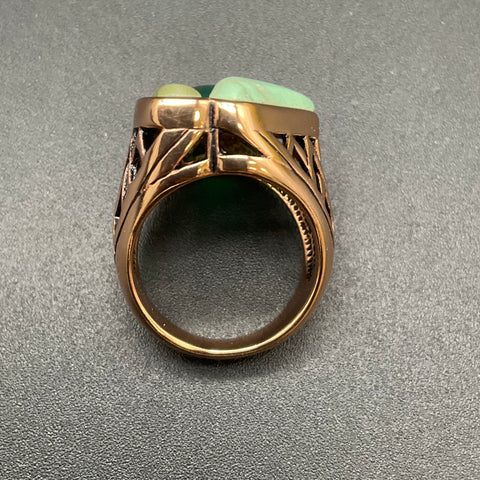 Barse Gold/Bronze Tone Green Multi-Stone Geometric Shield Statement Ring Size 8