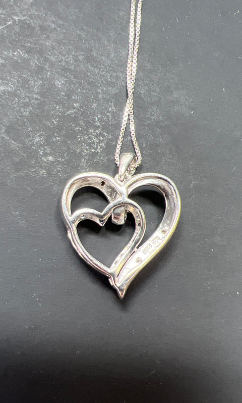 New Sterling Silver Blue & White Diamond Heart Pendant Necklace 18" 1/10 CTTW