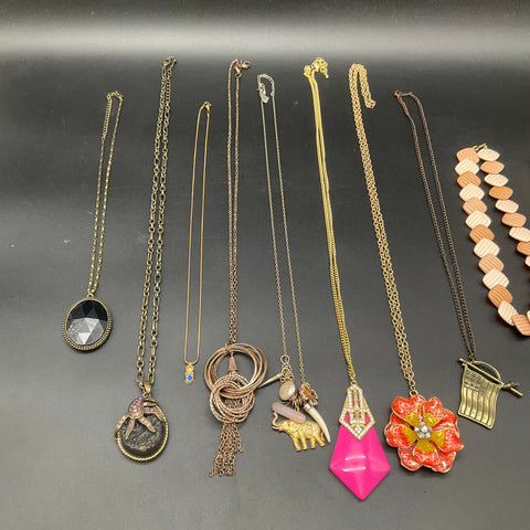 Mixed Costume Jewelry Lot of 10 Necklaces Enamel Shell Resin Elephant Motif