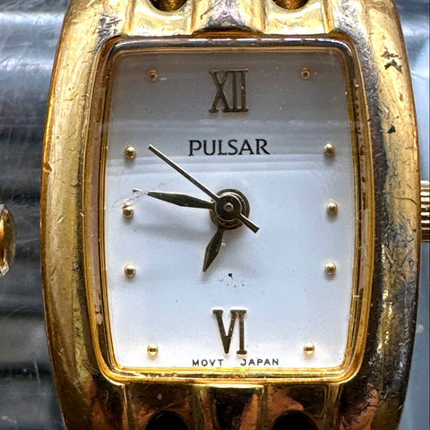 Vintage Pulsar Womens Watch Lot of 5 Gold Tone Quartz Bracelet Stretch Bands