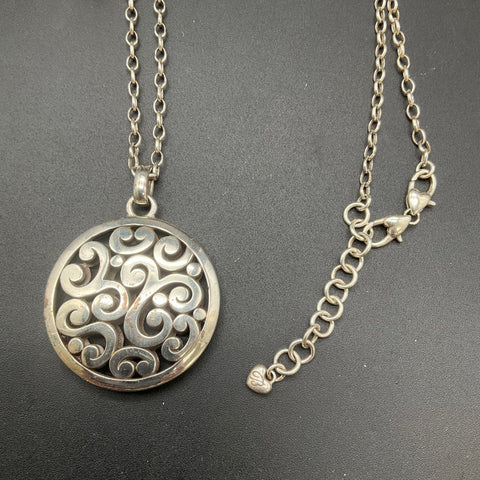 Brighton Vintage 90s Silver Tone Scroll Pendant Necklace Rhinestone Cuff Set