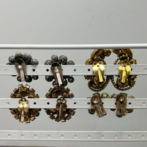 Vintage Kramer & Unmarked Chunky Rhinestone Clip-On Earrings Jewelry Lot of 4