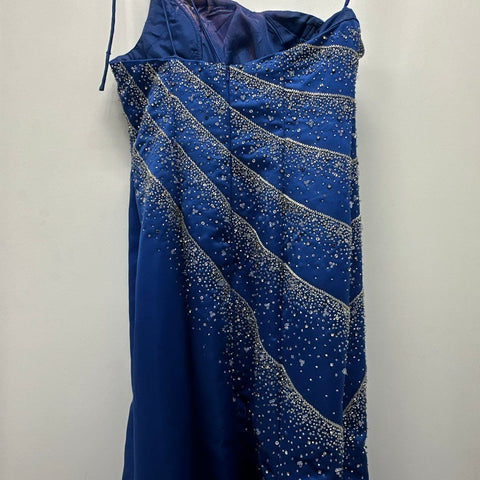 Xcite Women's Royal Blue Beaded One-Shoulder Evening Gown Dress Sz 8