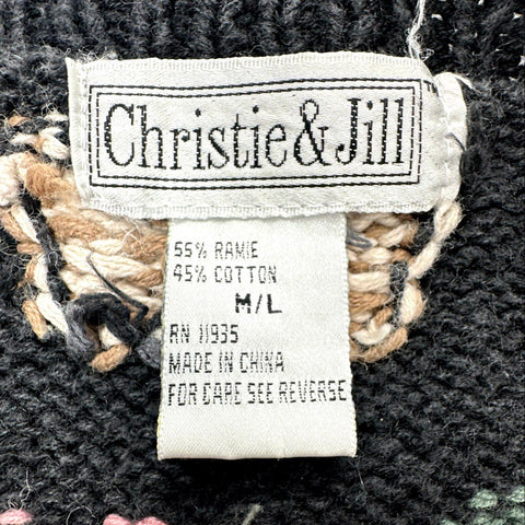 Vintage 90s Christie & Jill Floral Butterfly Ramie Cotton Knit Sweater Sz M/L