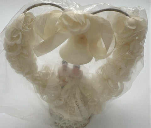 Vintage Mid Century Wedding Cake Topper Bride Groom Floral Heart Arch Bell 10"