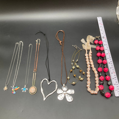 Necklace Lot of 9 Mixed Styles Pendants Beads Hearts Turtle Hummingbird Boho