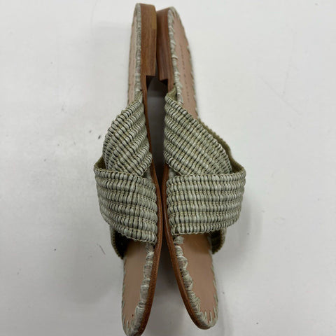 Jenni Kayne Woven Criss Cross Slide Sandal Sage Green Leather Flats Size 39
