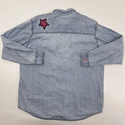 Vintage Y2K Levi's Men's Star Embroidered Light Wash Denim Shirt Sz L