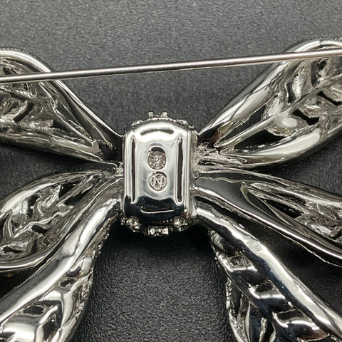 Nadri Silver Tone Rhinestone Art Deco Style Bow Brooch Pin 2.5"