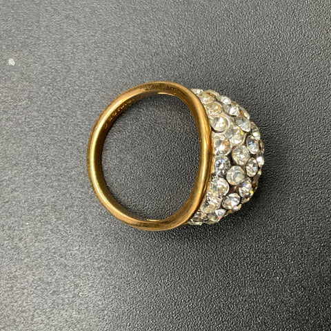 Vintage Style 18K HGE Gold Tone Pav Clear Rhinestone Dome Ring Size 7