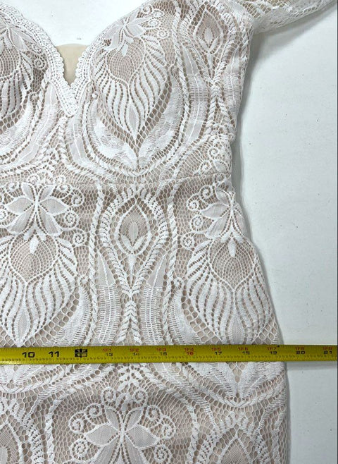 Unbranded White Ivory Floral Lace Long Sleeve Mermaid Gown Dress Women's S