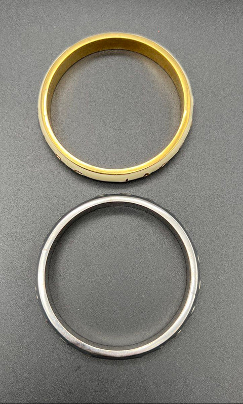 Marc by Marc Jacobs Lot of 2 Enamel Bangle Bracelets Gold & Silver Tone 8"