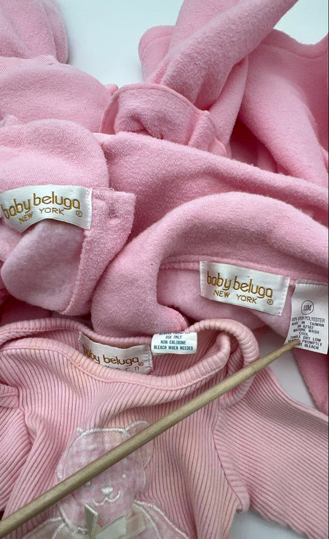 Vintage 90s Baby Beluga New York Lot Dress Sleeper Bodysuit Bunny Bear Pink 12M