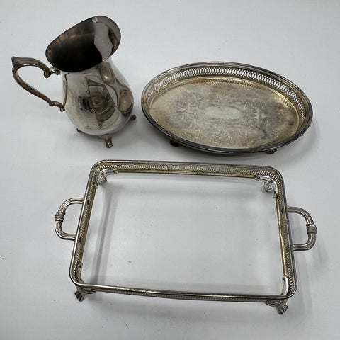 Lot of 8 Silver Plate Serving Pieces Gorham Sheridan Trays Creamer Vintage