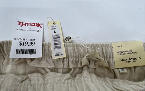 Max Studio London Women's Tan Blended Linen Wide Leg Trousers Mid Rise NWT Sz L
