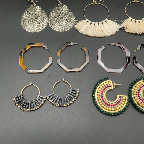 Boho Eclectic Fashion Statement Earrings Jewelry Lot of 13 Pairs Dangles Hoops