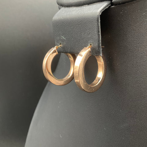 Milor Italy Bronze Hoop Earrings Polished Flat Edge Round Design 1"