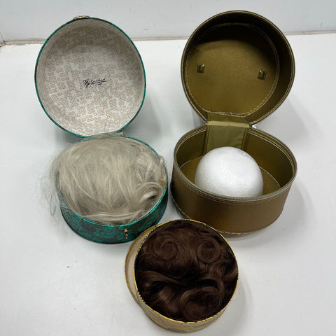 Vintage Lot 2 Wigs & 3 Hat Box Cases Starflite Franklin Fashions Dynel