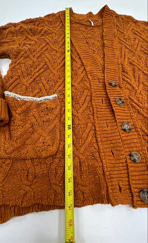 Free People Women's Wildflower Cardigan Burnt Orange Chunky Knit Slouchy Size M